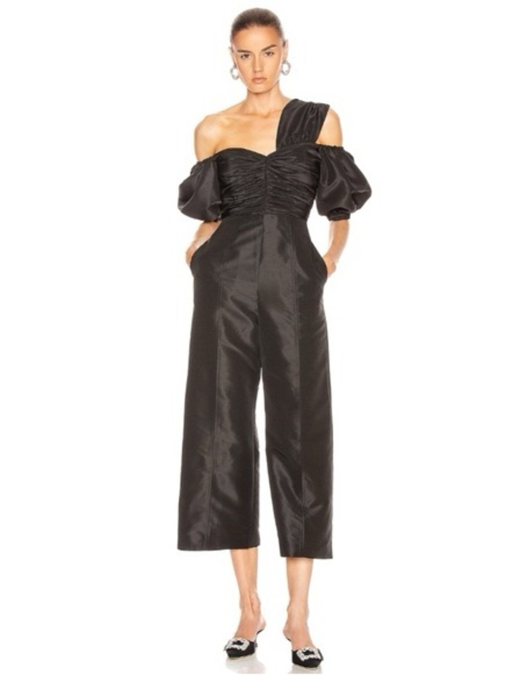 Self- Portrait one shoulder taffeta jumpsuit